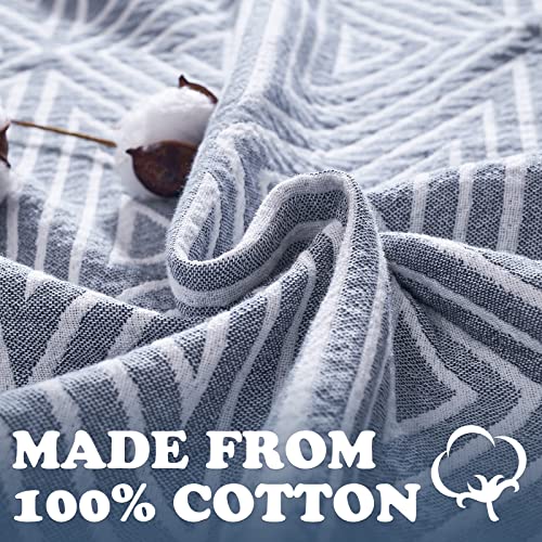jinchan 100% Cotton Muslin Blanket Twin Boho Throw Blanket 60x80 Slate Blue | 3-Layer, Geometric Triangle Quilt, Cooling Breathable Lightweight, for Adult, Soft, Reversible, Summer, Couch, Sofa, Bedroom - color: B. Triangle Blue, size: 60"x80"
