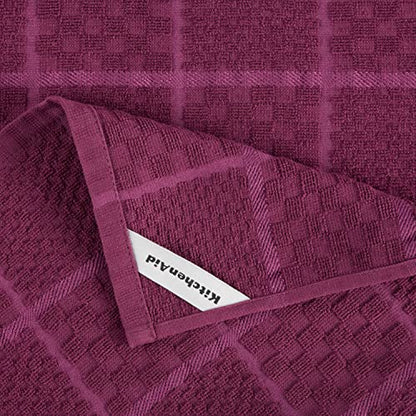 KitchenAid Quilted Cotton Terry Cloth Oven Mitt, Pot Holder, Kitchen Towel 4-Pack Set, Heat Resistant, Silicone Grip, Gift Set, Beet, 16"x26", 7"x13" & 7"x10" - color: Beet