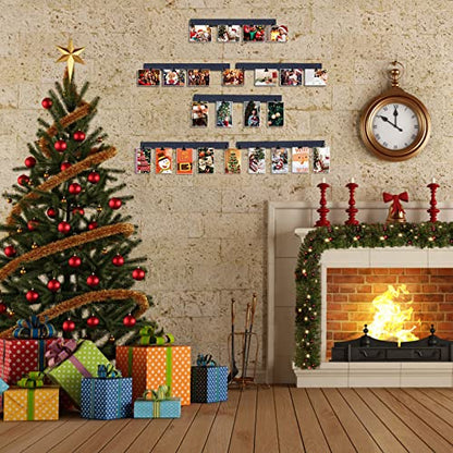 6 Picture Frames Collage Wall Decor With 30 Clips, Wood Photo Frame, No Drilling Required, Adhesive Stickers, Easy to Install, Black. - color: Black