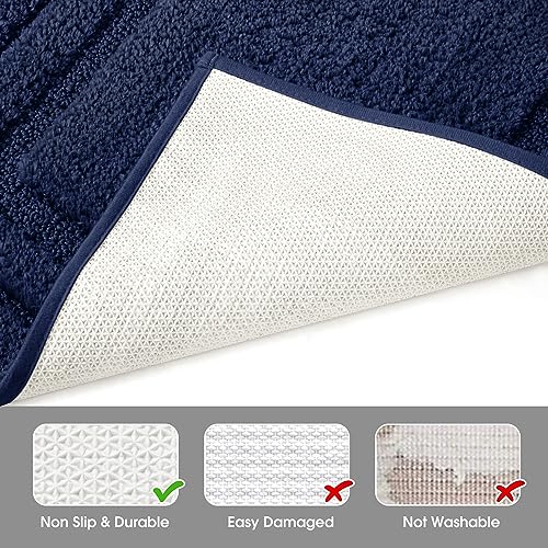 HOMEIDEAS Bathroom Rugs Sets 2 Piece, Super Soft and Absorbent Non Slip Microfiber Machine Washable Bath Mat Set (20" x 32" + 16" x 24", Navy Blue) - color: Loop- Navy Blue, size: 1'4" x 2'8" (16"x24"+20"x32")
