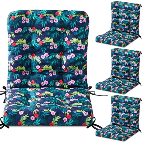 Hoteam 4 Set Outdoor Patio Chair Cushions 20 x 42 in Deep Seat Waterproof Patio Cushions Set for Furniture Replacement Removable Seat and Back (Black Plumeria) - style: Black Plumeria