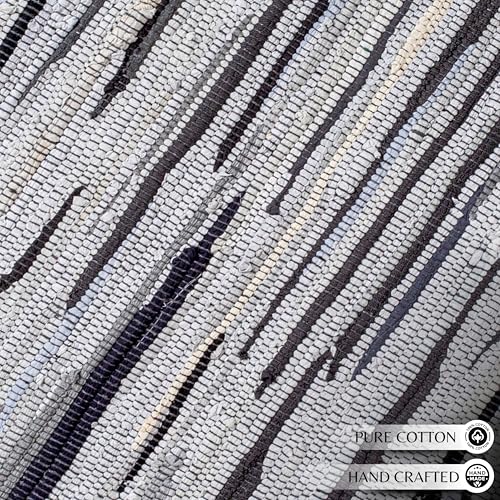 Chindi Kitchen Rug 2x3 Feet - Charcoal | Cotton Small Throw Rugs for Bathroom, Easy Care Grey Hand Woven Mat - color: Charcoal, size: 2 x 3 feet