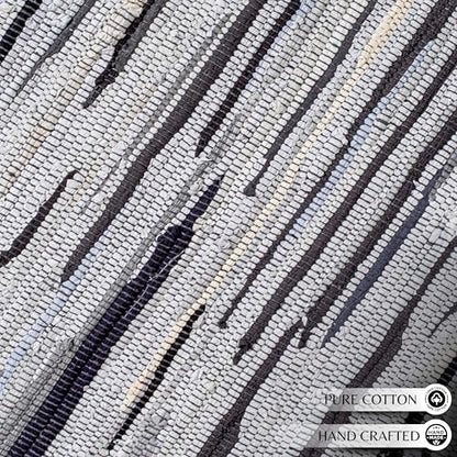 Chindi Kitchen Rug 2x3 Feet - Charcoal | Cotton Small Throw Rugs for Bathroom, Easy Care Grey Hand Woven Mat - color: Charcoal, size: 2 x 3 feet