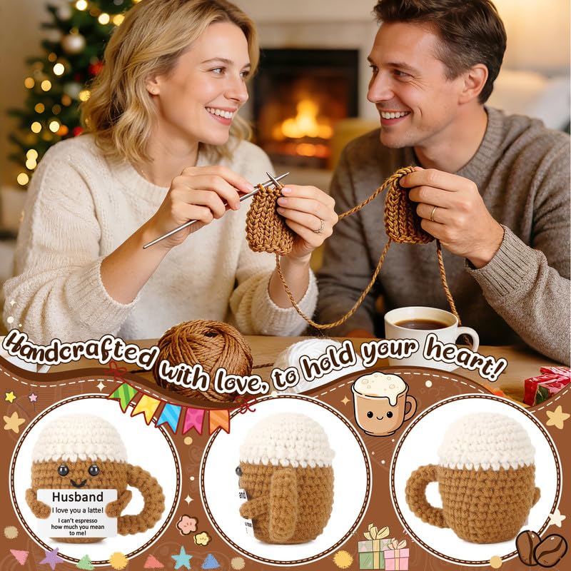 Xinezaa Mini Birthday Anniversary Coffee Gifts for Husband From Wife | Gifts for Men Him Husband Couple, Funny Handmade Crochet, Valentines Christmas Sweetest Day Romantic I Love You Gift Decor - style: Husband