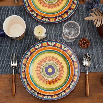 Bico Tunisian Salad Plates Set of 4, 8.75 Inch Ceramic Dessert Plates for Salad, Appetizer, Side Dishes, Microwave and Dishwasher Safe, Gift for Housewarming and Thanksgiving - color: Tunisian