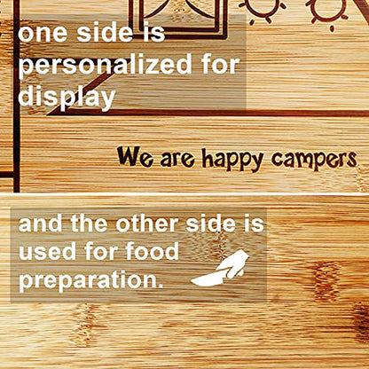 Happy Camper Bamboo Cutting Board,Retro RV Engraved Camping Cutting Board, Camper Decor RV Gift for Couple,Camping,Housewarming&Party | Unique Chopping Board & Camper Decor, Housewarming & Camping Gifts for Women and RV Lovers, New Home Party Gifts for Co