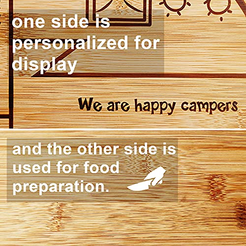 Happy Camper Bamboo Large Cutting Board, RV Wood Cutting Board for Kitchen | Personalized Chopping Board for BBQ, Charcuterie Board & Camper Decor, Housewarming & Wedding Gifts for Women and Couples - style: big