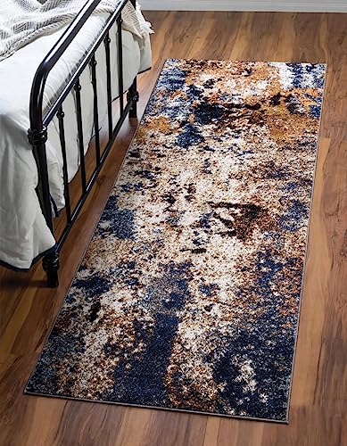 Keen Home Design Abstract Non-Shedding Runner Rug, Soft Thick Pile, 2x10 | Polypropylene High Pile, Jute Back; Ideal For Hallway, Bedside, Landing, Home Office - color: Skies Multi, size: 2'8" x 9'11" (Runner)