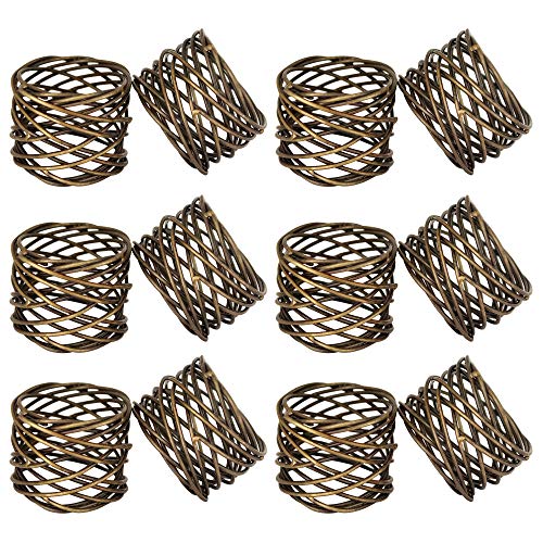 ITOS365 Handmade Round Mesh Napkin Rings Holder for Dinning Table Parties Everyday, Set of 12 - color: Antique