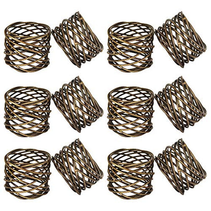 ITOS365 Handmade Round Mesh Napkin Rings Holder for Dinning Table Parties Everyday, Set of 12 - color: Antique