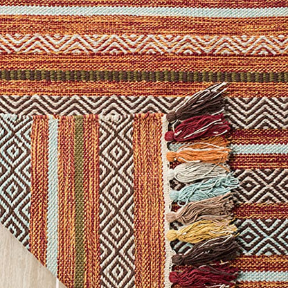 SAFAVIEH Montauk Collection Accent Rug - 3' x 5', Rust & Multi, Handmade Boho Stripe Fringe Cotton, Ideal for High Traffic Areas in Entryway, Living Room, Bedroom (MTK901D) - color: Rust/Multi, size: 3' x 5' (Rectangular)
