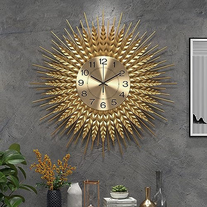 28 Inch Gold Large Wall Clock Decorative Metal Mid Century Wall Clocks, Modern Big Silent Non-Ticking Clock, Modern Handmade Home Art Decor for Living Room, Bedroom, Dining Room - size: 2. Gold-Wheat 28In(70cm)