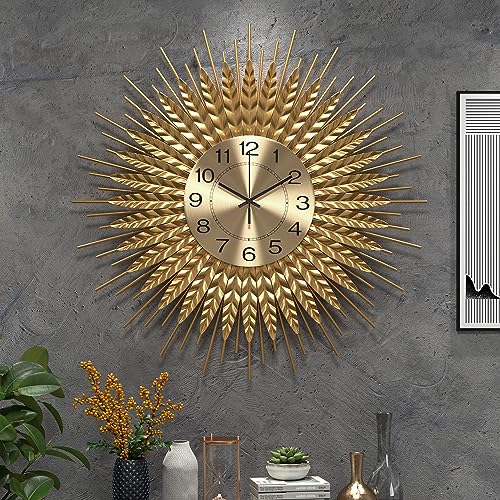 28 Inch Gold Large Wall Clock Decorative Metal Mid Century Wall Clocks, Modern Big Silent Non-Ticking Clock, Modern Handmade Home Art Decor for Living Room, Bedroom, Dining Room - size: 2. Gold-Wheat 28In(70cm)