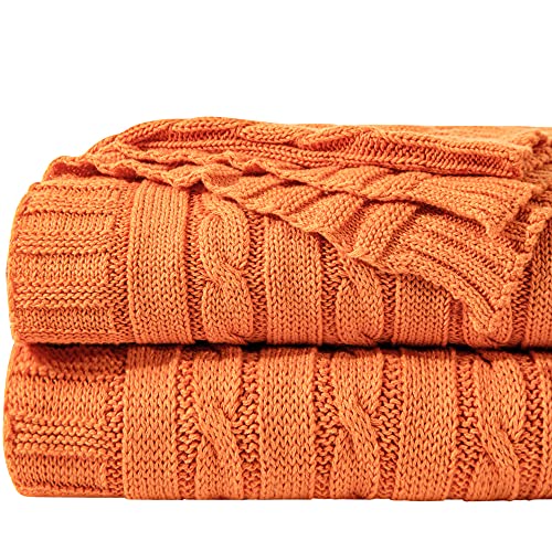 NTBAY Cotton Cable Knit Throw Blanket, 51 x 67, Orange | 100% Cotton Cable Knit Throw with Breathable, Lightweight Cnstruction for Sofa, Bed, Reading, and Decorative Layering - color: Orange, size: Throw(51"x67")