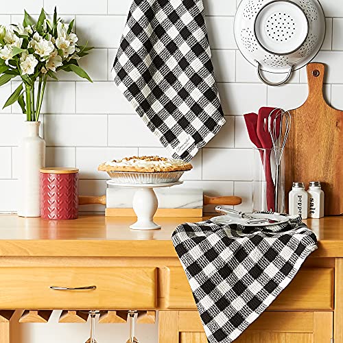 DII Washed Waffle Weave Collection, Dishtowel Set, 18x28, Black Check, 2 Piece - color: Black Check