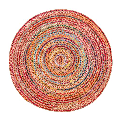 Hausattire Braided Round Rug, Multicolor, Boho, 3 ft | Jute-cotton blend, hand woven, reversible, 36 in diameter, farmhouse boho style, bedroom, playroom, kids room - color: Multi Color, size: 3' (Round)