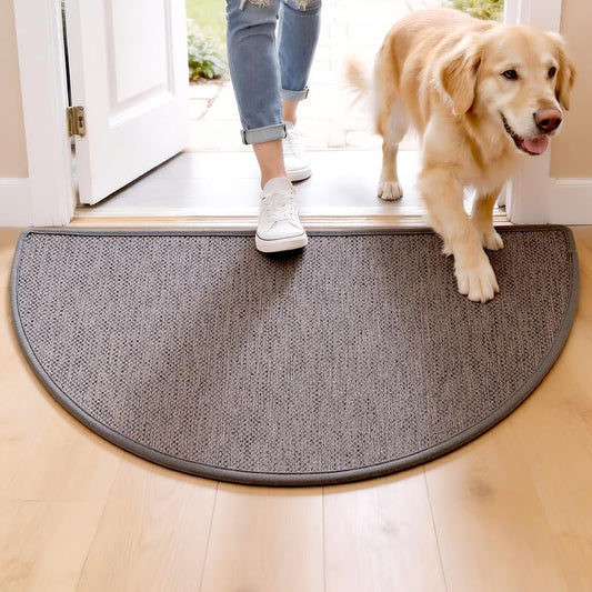 Door Mat 30" x 17", Half Circle Non Slip Washable Entry Rug, Low Profile Absorbent Doormat for Front Door, Back Door, Entryway, Kitchen – Soft Semicircle Indoor Floor Mat, Light Grey - color: Light Grey, size: 1'5" x 2'6" (Semicircular)