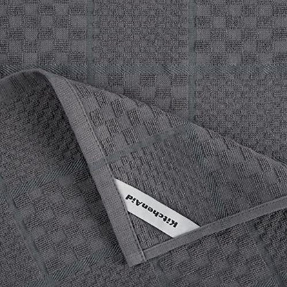 KitchenAid Quilted Cotton Terry Cloth Oven Mitt, Pot Holder, Kitchen Towel 4-Pack Set, Heat Resistant, Silicone Grip, Gift Set, Charcoal Grey, 16"x26", 7"x13" & 7"x10" - color: Charcoal Grey