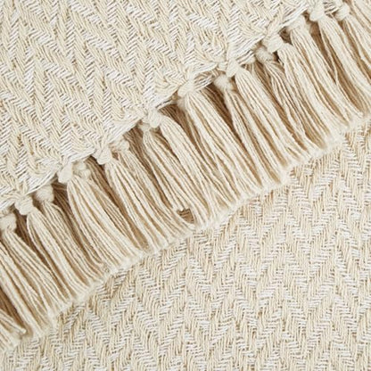DII Modern Zig Zag Throw Blanket Woven Cotton, Hand-Knotted 2.5" Fringe, 50x60, Natural - color: Natural, size: 50x60"