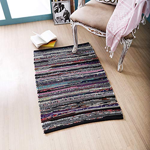 Ramanta Home Cotton Chindi Rag Rug 2ft x 3ft, Dark Multi | Cotton Washable Hosiery Rug, Boho Farmhouse - Living Room, Kitchen, Entryway- 24"x36" - color: Dark Multi Hoisery, size: 2 x 3 feet