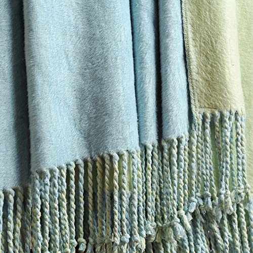 EP Mode Reversible Fringed Mulberry Silk Throw Blanket for Sofa (Crystal Blue/Lime) - color: Crystal Blue/ Lime