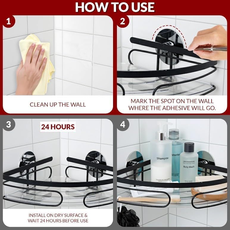 2-Pack Adhesive Shower Caddy, No-Drill Corner Shower Shelves for Bathroom | Wall-Mounted Storage Organizer for Shampoo, Soap & Toiletries - style: TRIANGLE