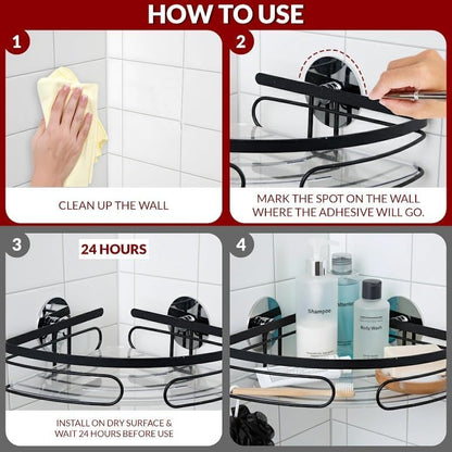 2-Pack Adhesive Shower Caddy, No-Drill Corner Shower Shelves for Bathroom | Wall-Mounted Storage Organizer for Shampoo, Soap & Toiletries - style: TRIANGLE