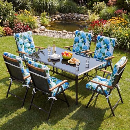Hoteam 4 Set Outdoor Patio Chair Cushions 20 x 42 in Deep Seat Waterproof Patio Cushions Set for Furniture Replacement Removable Seat and Back (Blue Hydrangea) - style: Blue Hydrangea
