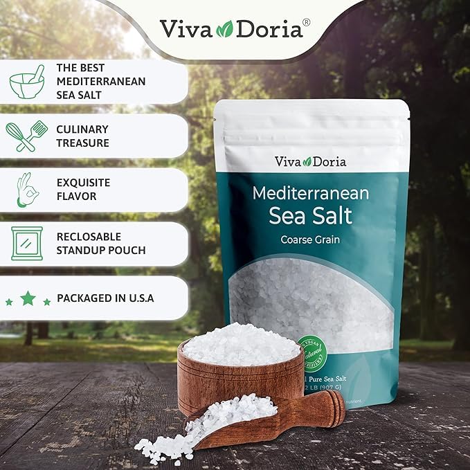 Viva Doria Tellicherry Black Peppercorn, Whole Black Pepper, Black Peppercorns, 12 Oz and Mediterranean Sea Salt, Coarse Grain, 2 lb, For Grinder Refills (2 Set)