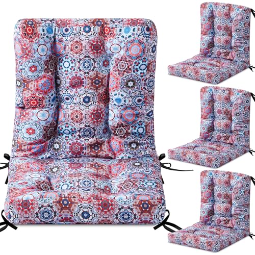 Hoteam 4 Set Outdoor Patio Chair Cushions 20 x 42 in Deep Seat Waterproof Patio Cushions Set for Furniture Replacement Removable Seat and Back (Moroccan Style) - style: Moroccan Style