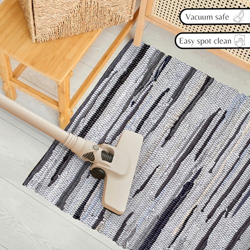 Chindi Kitchen Rug 2x3 Feet - Charcoal | Cotton Small Throw Rugs for Bathroom, Easy Care Grey Hand Woven Mat - color: Charcoal, size: 2 x 3 feet