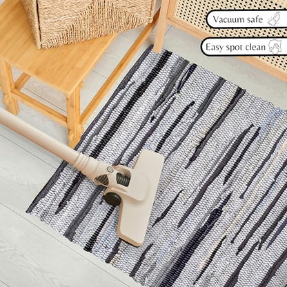 Chindi Kitchen Rug 2x3 Feet - Charcoal | Cotton Small Throw Rugs for Bathroom, Easy Care Grey Hand Woven Mat - color: Charcoal, size: 2 x 3 feet