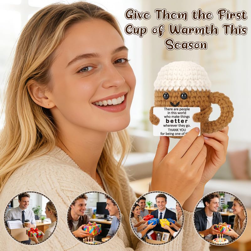 Xinezaa Mini Thank You Coffee Gifts for Women Men Friend Teacher | Appreciation Gifts for Boss Coworker Coach Mentor Nurse Mom Dad, Positive Handmade Crochet, Christmas Thanksgiving Gift - style: Better