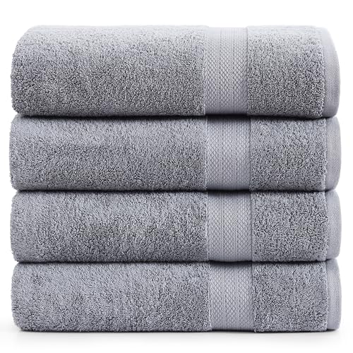 LANE LINEN Bath Towel Set 100% Cotton 4 Piece Soft Absorbent - Grey | Oeko-Tex Bath Towels - Ring-Spun Cotton, Terry Weave Comfort, Long-Lasting Comfort, Hotel-Style Look, Machine Washable - color: 04: Space Grey, size: 4 Piece Bath Towels