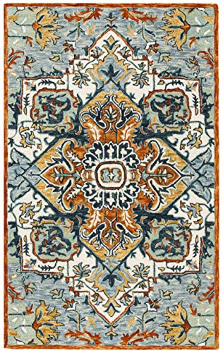 SAFAVIEH Aspen Collection Area Rug - 5' x 8', Blue & Rust, Handmade Boho Wool, Ideal for High Traffic Areas in Living Room, Bedroom (APN312A) - size: 5' x 8' (Rectangular)
