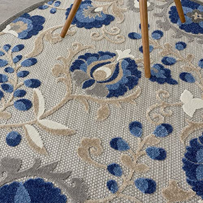 Nourison Home Aloha Natural Blue 5'3" x Round Area Rug - Easy Clean, Non Shedding, Bed Room, Living Room, Dining Room, Kitchen (5' x Round) - color: Natural Blue, size: 5'3" (Round)