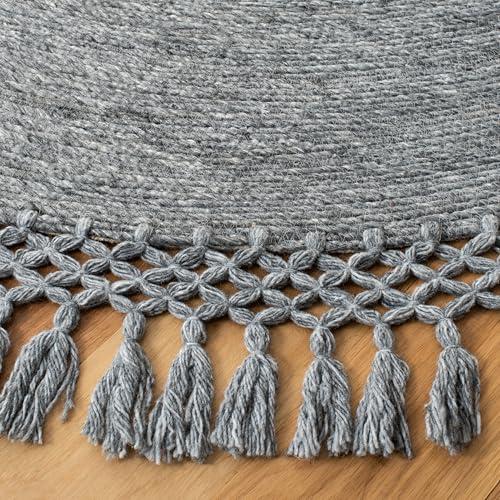 SAFAVIEH Sahara Collection Area Rug - 4' Round, Charcoal, Handmade Boho Tassel, Ideal for High Traffic Areas in Living Room, Bedroom (SAH490H) - color: Charcoal, size: 4' (Round)