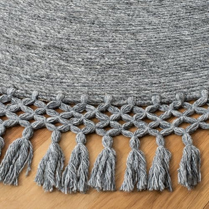 SAFAVIEH Sahara Collection Area Rug - 4' Round, Charcoal, Handmade Boho Tassel, Ideal for High Traffic Areas in Living Room, Bedroom (SAH490H) - color: Charcoal, size: 4' (Round)