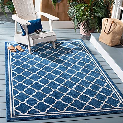 SAFAVIEH Amherst Collection Area Rug - 6' x 9', Navy & Beige, Moroccan Trellis Design, Non-Shedding & Easy Care, Ideal for High Traffic Areas in Living Room, Bedroom (AMT422P) - color: Navy/Beige, size: 6' x 9' (Rectangular)