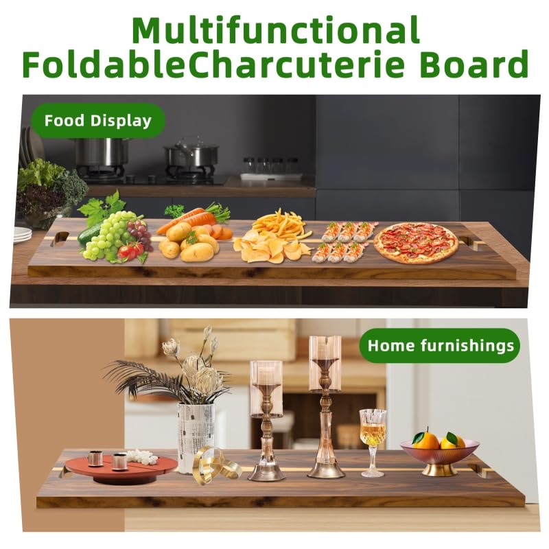 Acacia Wood Boards - Extra Large Charcuterie Board, Oversized 36 x 12 Inch Wood Serving Platter with Handles, Foldable Long Wooden Tray for Parties, Grazing & Appetizers