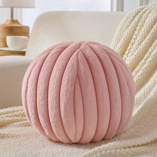 Uvvyui Ball Pillow Round Striped Decorative Throw Cushion Dusty Pink 11.8" | Round Throw Pillows Faux Rabbit Fur Striped Fluffy Spherical Cushion Sphere Shaped Pillow for Aesthetic Room Decor - color: Dusty Pink
