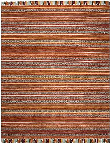SAFAVIEH Montauk Collection Area Rug - 5' x 8', Rust & Multi, Handmade Boho Stripe Fringe Cotton, Ideal for High Traffic Areas in Living Room, Bedroom (MTK901D) - color: Rust/Multi, size: 5' x 8' (Rectangular)