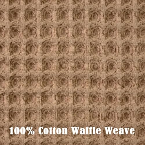 Waffle Bathroom Hand Towels 2-Piece (Tan) – Cotton, Soft, Lightweight | Lint Free, 13” x 29” - color: Tan
