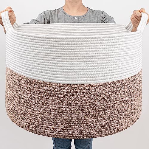 Goodpick Large Woven Blanket Basket Living Room & Playroom, 85L | 21.7 x 21.7 x 13.8 In Woven Basket for Storage, Kids Toy Storage for Playroom, Laundry Basket for Towels, Mele - color: Mele, size: 21.7x21.7x13.8 Inch (Pack of 1)