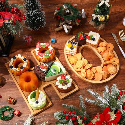 2 Pcs H O Christmas Letters Charcuterie Board Wooden Letters serving Platter Snack Serving Tray for Food Fruit Bread Cake Cookies Candy Christmas Serving Tray for Home Party Decor