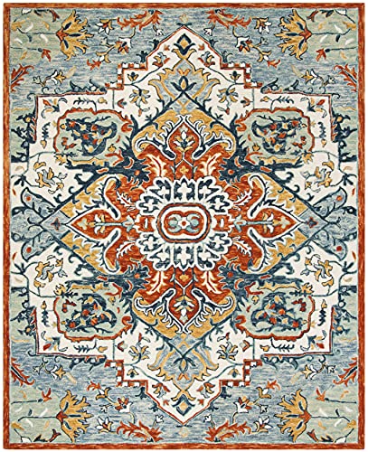 SAFAVIEH Aspen Collection X-Large Area Rug - 11' x 15', Blue & Rust, Handmade Boho Wool, Ideal for High Traffic Areas in Living Room, Bedroom (APN312A) - size: 11' x 15' (Rectangular)
