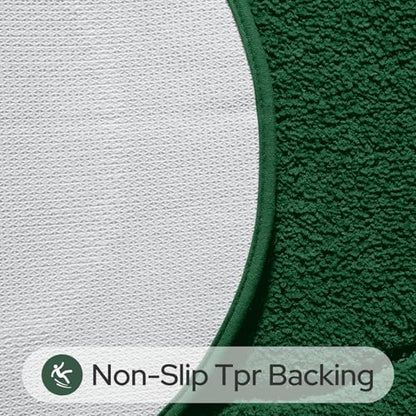 HOMEIDEAS Dark Green Oval Bathroom Rug Sets 2 Piece 20" x 32" + 16" x 24" | Microfiber Bath Mats, Non-Slip TPR Backing, Ultra Absorbent & Quick Dry, Machine Washable for Bathroom, Shower, Tub - color: Dark Green