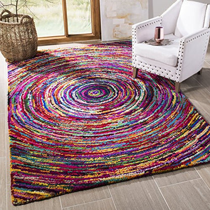 SAFAVIEH Nantucket Collection Area Rug - 6' Square, Multi, Handmade Boho Abstract Circle Cotton, Ideal for High Traffic Areas in Living Room, Bedroom (NAN315A) - size: 6' x 6' (Square)