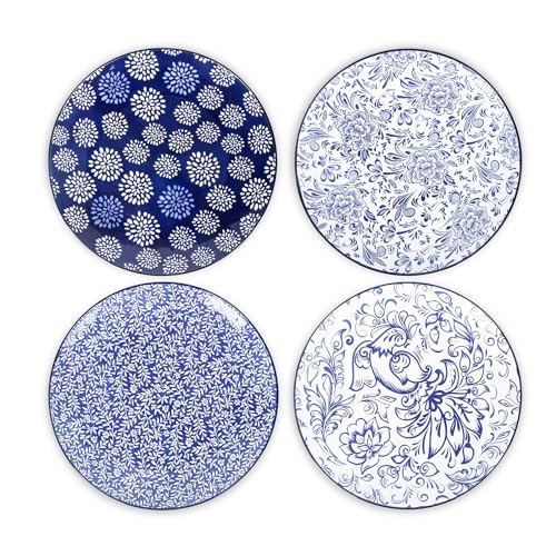 Selamica Ceramic Dinner Plates set of 4, 10.5 Inch Ceramic Plates for Kitchen, Large Serving Plates for Pasta Salad Steak, Microwave Dishwasher Safe, Blue - size: 10.5 Inch