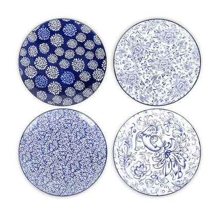 Selamica Ceramic Dinner Plates set of 4, 10.5 Inch Ceramic Plates for Kitchen, Large Serving Plates for Pasta Salad Steak, Microwave Dishwasher Safe, Blue - size: 10.5 Inch